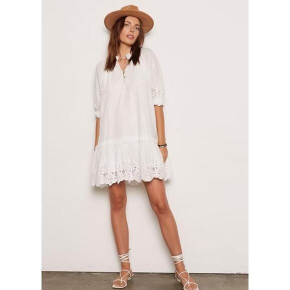 Tart Mia White Eyelet Dress Women L Ruffle Hem Peasant Dainty Cotton Cottagecore - Picture 15 of 15